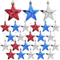 24 Pieces Hanging Star Ornaments,4th of July Patriotic Day Hanging Star Decorations Christmas Star Ornament,for Indoor Outdoor Party Decor DIY Craft,