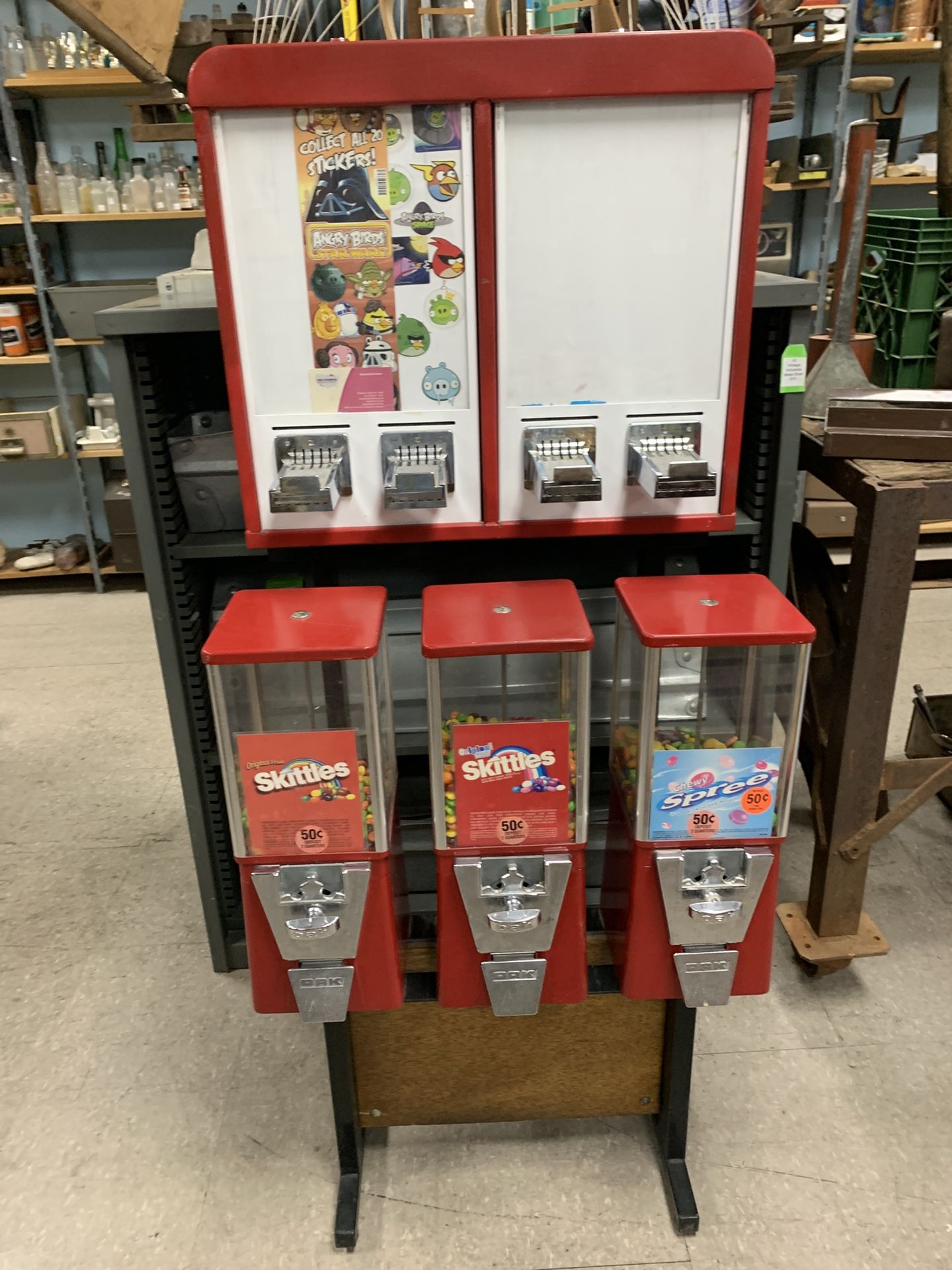 Combo Candy Machines On Bulk Vending Rack 