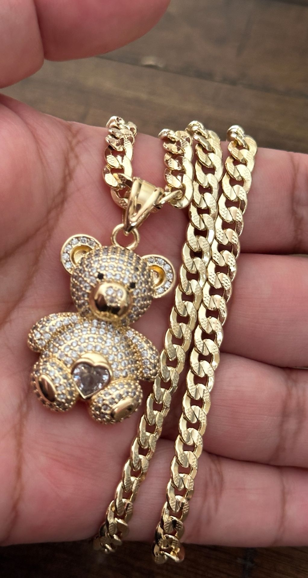 Cuban Chain In Gold Plated With Bear pendant
