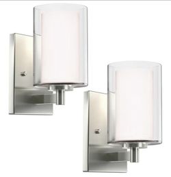 Kalium Wall Sconces Set of Two Modern Vanity Lights with Double Clear Glass Shade Brushed Nickel Indoor Farmhouse Wall Light