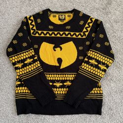 🔴Wu-Tang Sweater Size Large Xmas Christmas Black Yellow Rza Ghostface Killah