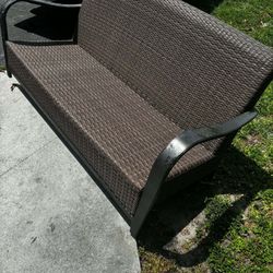 Wicker Patio Bench With Aluminum Arms