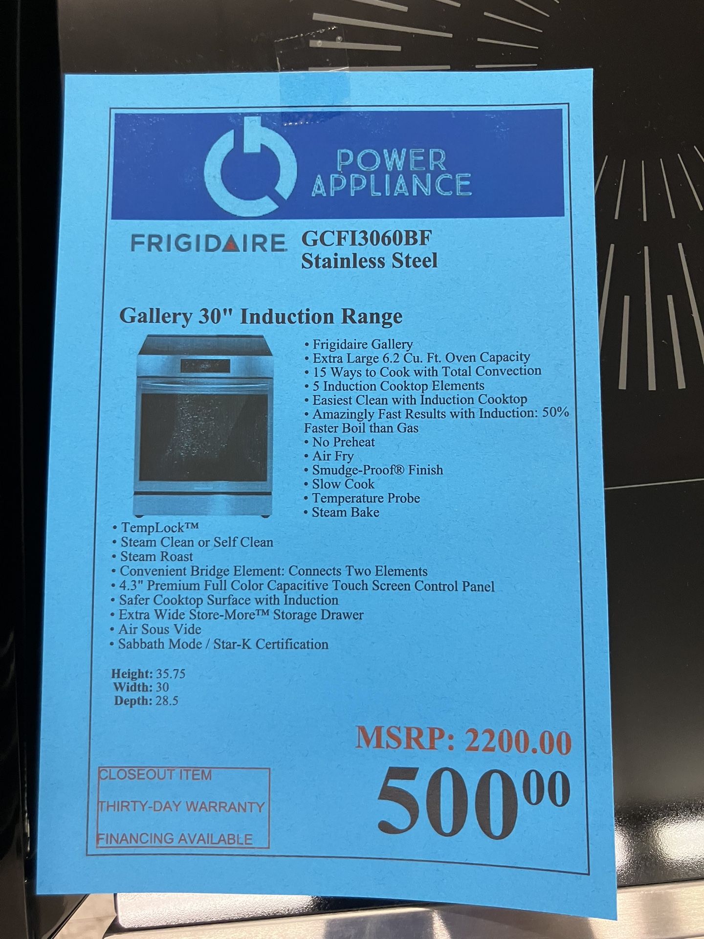 Frigidaire  Gallery 30 Induction Range 