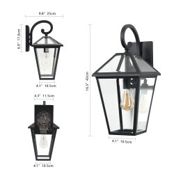 10 2pcs Outdoor Wall Lanterns, Black Finish Weatherproof Wall Sconce with Clear Glass Panels, Vintage Exterior Light Fixtures for Porch, Patio, Garage