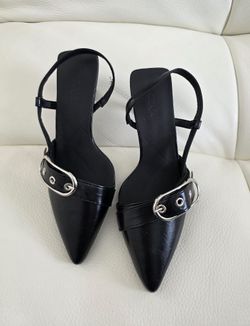 Women's Black Leather Slingback Shoes,  Sizes 37, 38, 39
