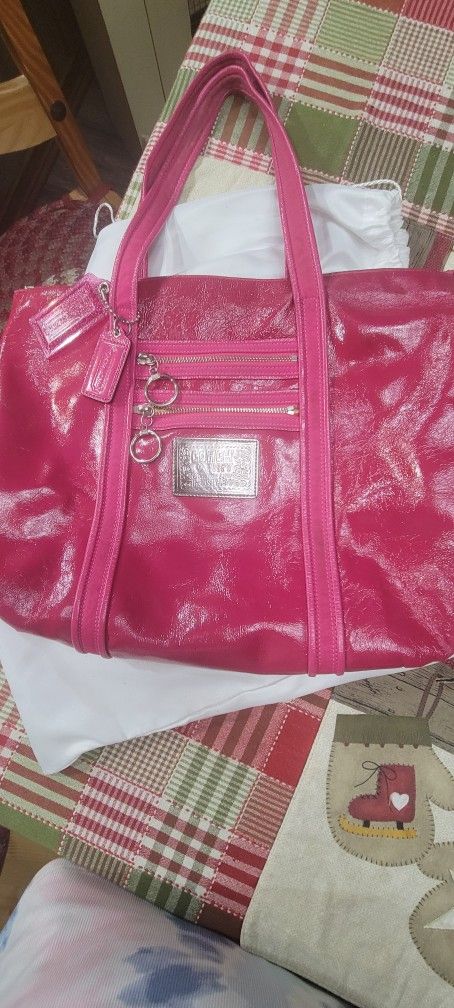 Coach Large Bright Pink Leather Purse 