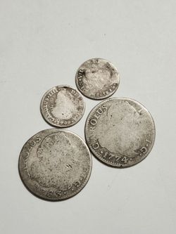 4 - Antique Silver 2 Reales & 1/2 Real Coins