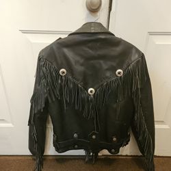 Women's Black Leather Jacket With Fringes