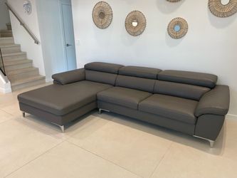 Greige faux leather sectional sofa