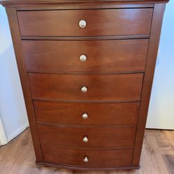 Bow Front 6-Drawer Tall Chest Dresser - Cherry Finish - Felt-Lined Drawer - Traditional