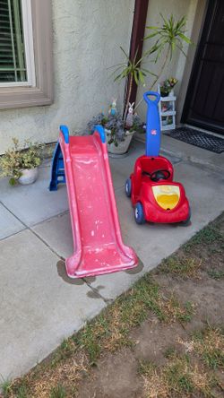 Outdoor Toys ( push car $35, slide $15).