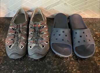 Youth Size 1 Summer Sandals Lot: Croc Slides + Northside Close-Toed Sandals