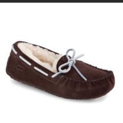 Ugg Australia Kids Dakota Dark Brown Leather Moccasin Slippers blue laces Shoes Size 3 5296. Good Condition, Make an offer!