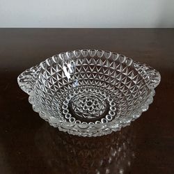 Pressed glass bowl with diamond and hobnail pattern