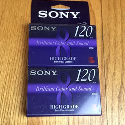 Lot of 2 SONY 8MM 120 min MP Video8 Camcorder Cassette Tape Standard Grade NIP