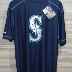 Seattle Mariners Stitches logo print blue short sleeve shirt size XL nwt 