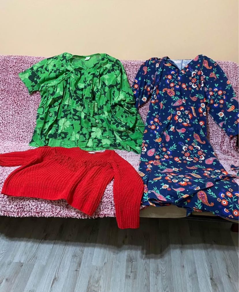 Three oversized clothing For Women. Dress. Blouse. Sweater-blouse with fringe