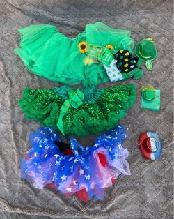 Bundle (3) Girls Dress Up Costume Accessories Bundle Green Tutu Skirts Hats