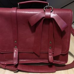 Red Laptop Briefcase Bag With Bow And Shoulder Strap