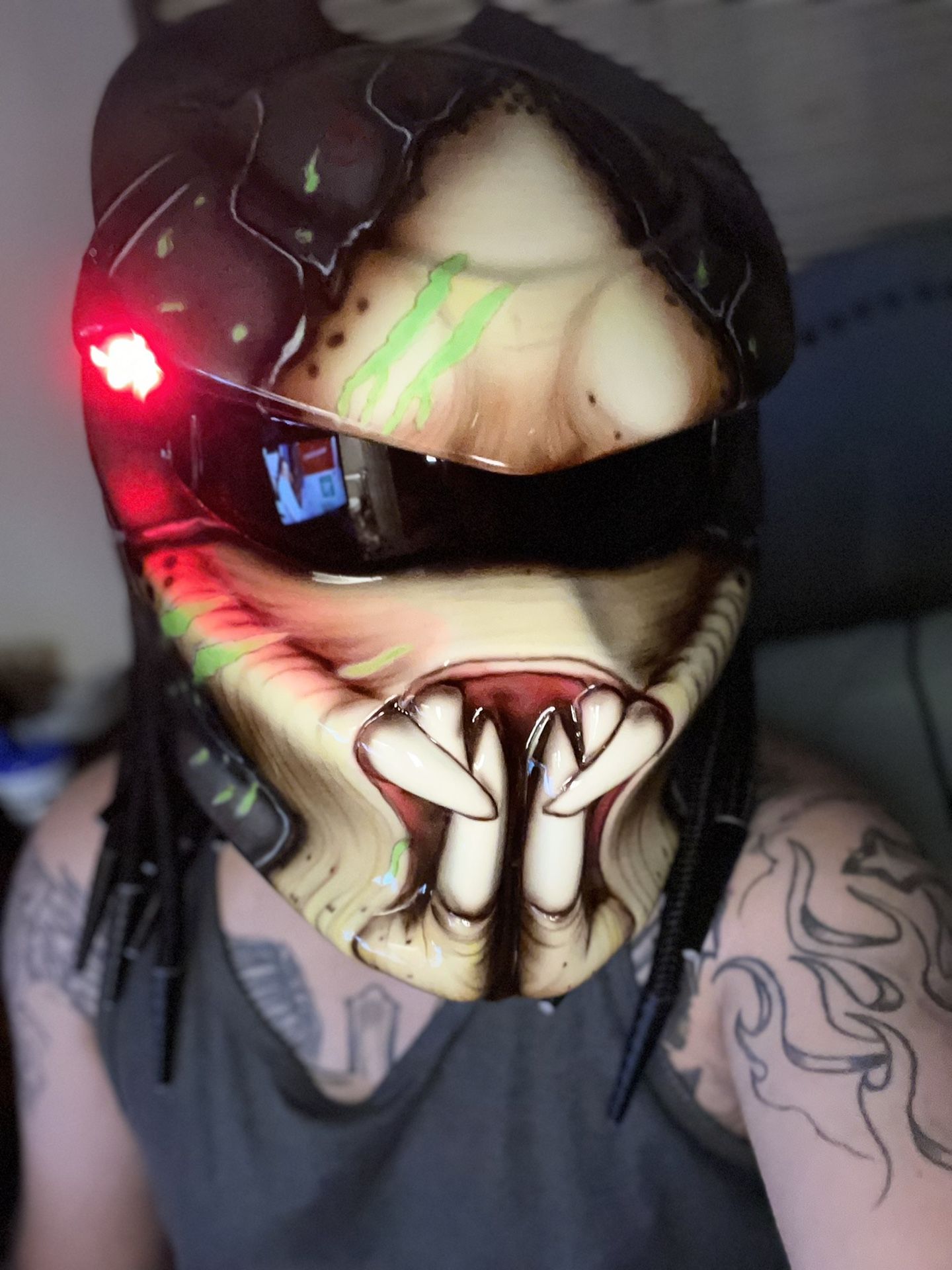 Predator Helmet With Flip Down Lens And Working Red Dot 🔴  Lights 