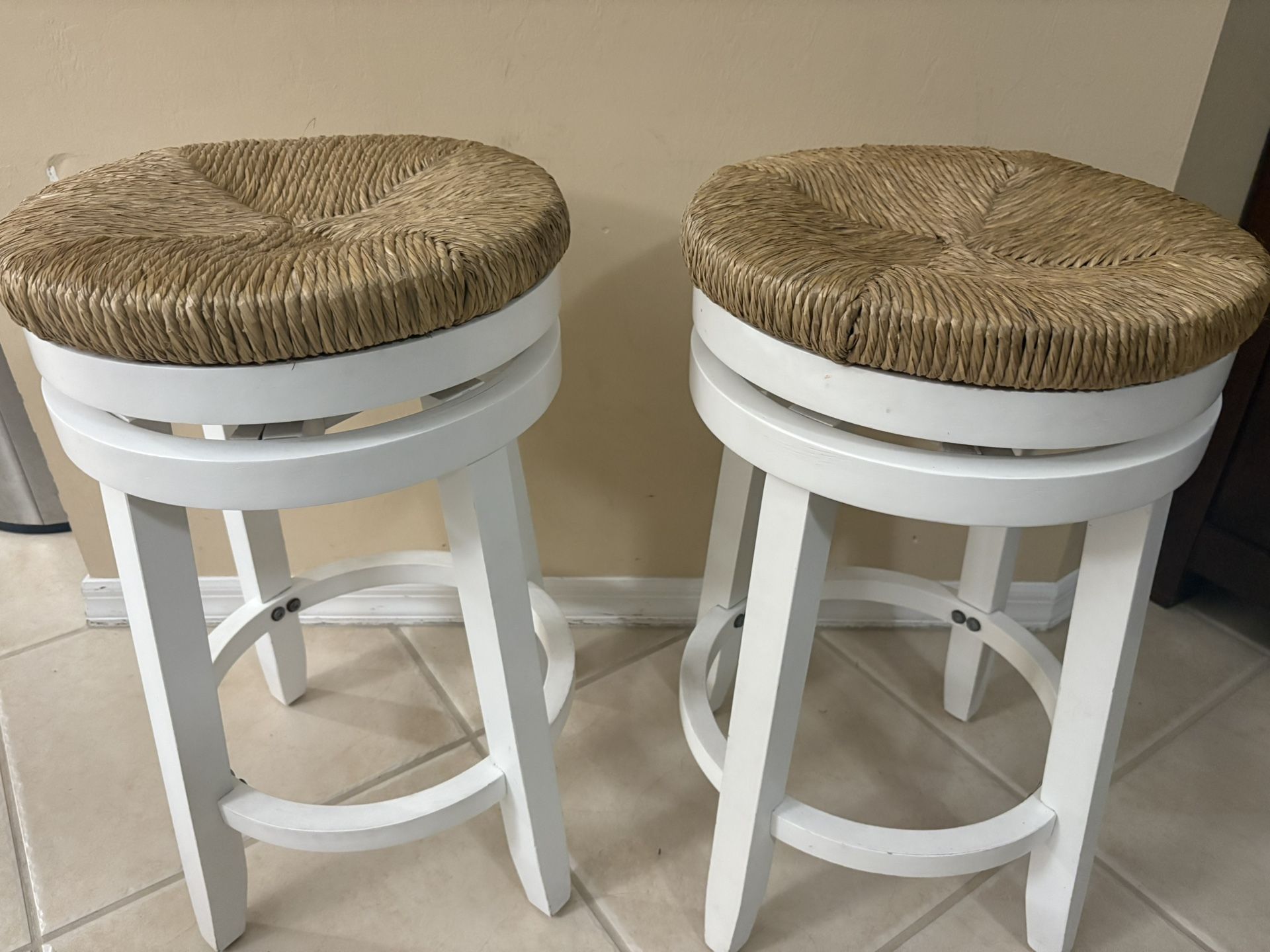 2 Counter Height Wood Seagrass Stools