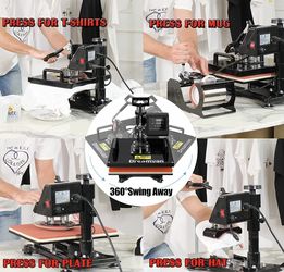 Heat Press,Heat Transfer Machine 15X15-950W, Digital LED Timer 360° Tshirt Press Machine Combo, t Shirt Maker Swing Away Shirt Printing Machine (8 in 