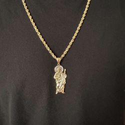 14K Solid Diamond Cut Rope Chain + San Judas Pendant