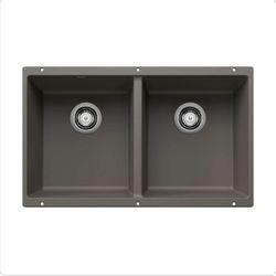 Blanco Gray Granite Composite 29.75 in. Double Bowl 50/50 Undermount Kitchen Sink