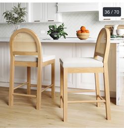 Wood and Cane Counter Stools Set of 2