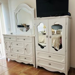 White Dresser And Armoire And One End Table