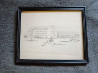 Vintage 1969 Signed Pencil Sketch of Historic Western Stamp Mill Ore Processing Plant"