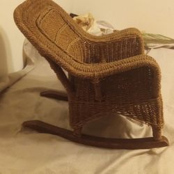 1890-1930 Antique Wicker Doll Rocking Chair | Victorian Miniature Rattan Rocker