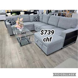 Boucle fabric sectional sleeper sofa with pull out bed 