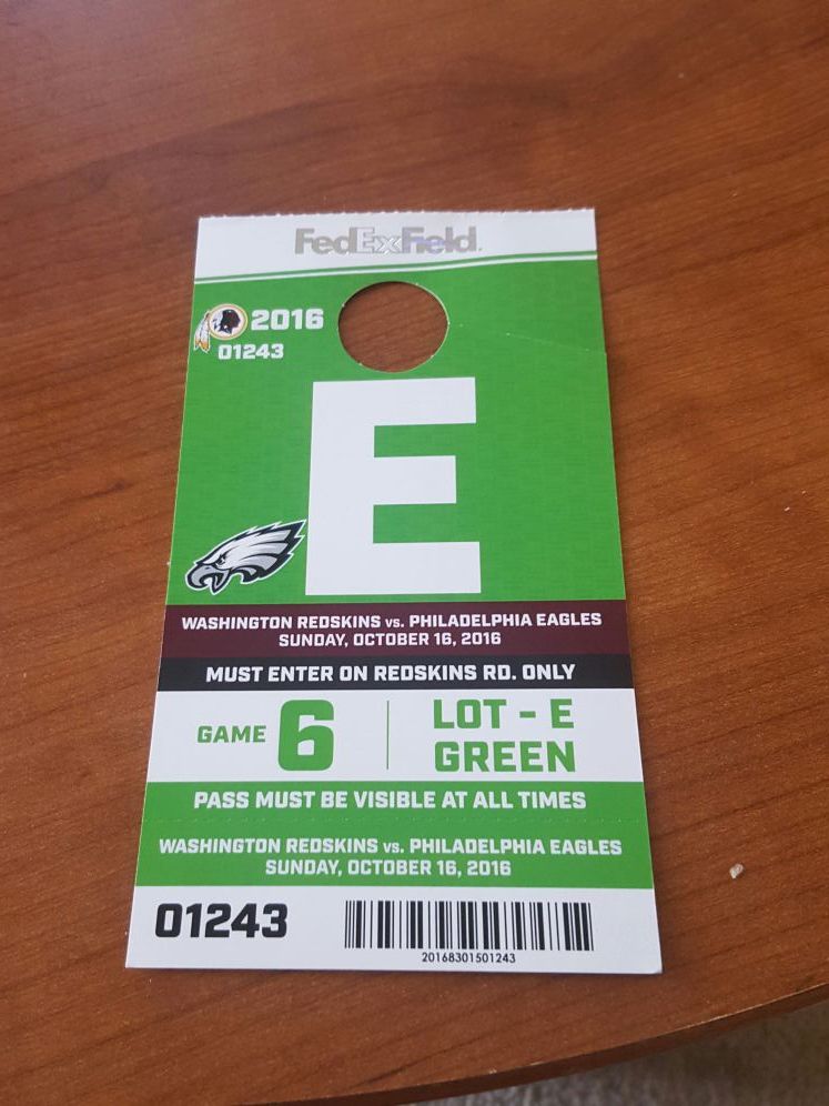 Redskins Eagles Parking pass