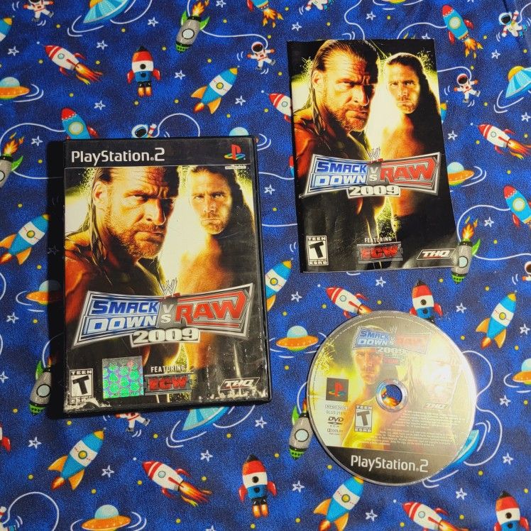Smackdown VS Raw 2009 Sony Playstation 2 PS2 Game Disc Case Artwork Manual Complete CIB