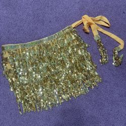 New one size gold sequin fringe wrap festival rave edc mini skirt dancer short