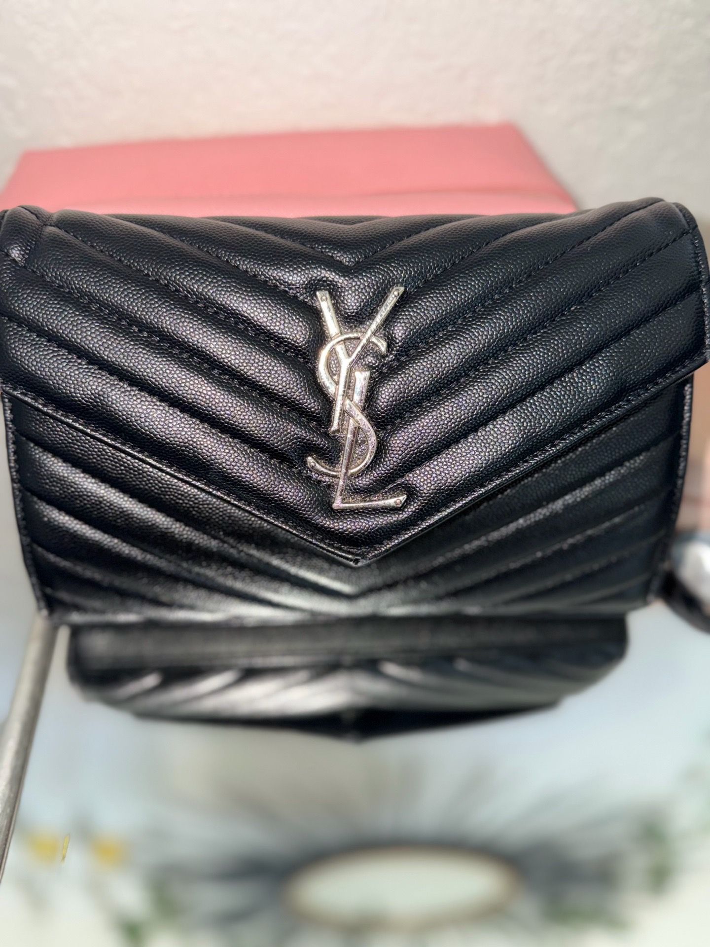 Black YSL YVES SAINT LAURENT Purse w| Silver Lettering