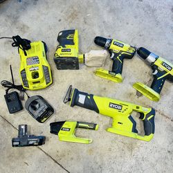 Ryobi Bundle - ONE+ Reciprocating Saw, Sander, 2 Drills, Fast Charger,etc