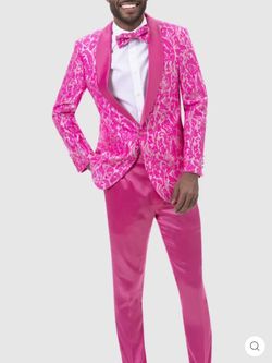 MENS SLIM FIT TWO PIECE TUXEDO IN HOT PI NK FUSCHIA