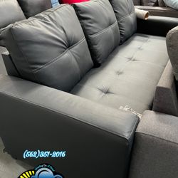 New Black Faux Leather Three Seat Couch Futon 