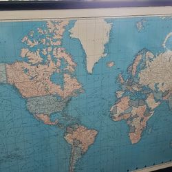 World / Earth Map With Black Frame -  Dimensions  are 66.5 x 44.