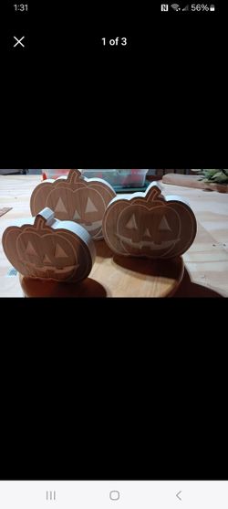 Carved Wood Jack- O- Lanterns
