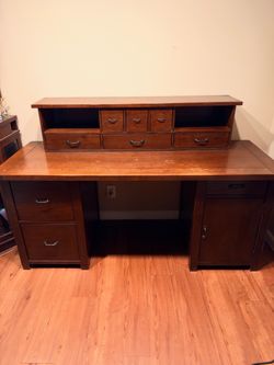 Pottery Barn Bedford Executive Desk w/ Hutch & File Storage – Large Wood Office Desk