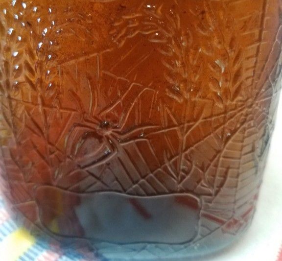 Vintage Antique 1910 - 1919 Amber Spider Spiderweb Pint Flask Bottle Halloween