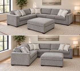 Gray sectional sofa with matching ottoman