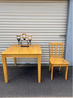 Wood Dining Table, Solid Wood Chair & Candle Holder Set