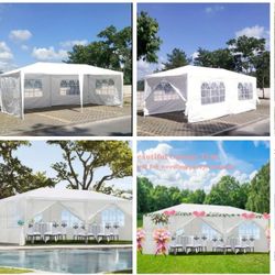 10'x20' Outdoor Canopy Party Wedding Tent White Gazebo Pavilion with 6 Side Walls