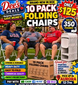 10 pack folding chairs BRAND NEW IN BOX ONLY $125