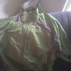 Green And Grey North Face Windbreaker Jacket