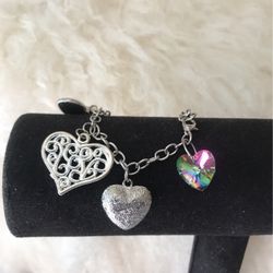 Vintage Style Heart Charms Bracelet Silver Tone